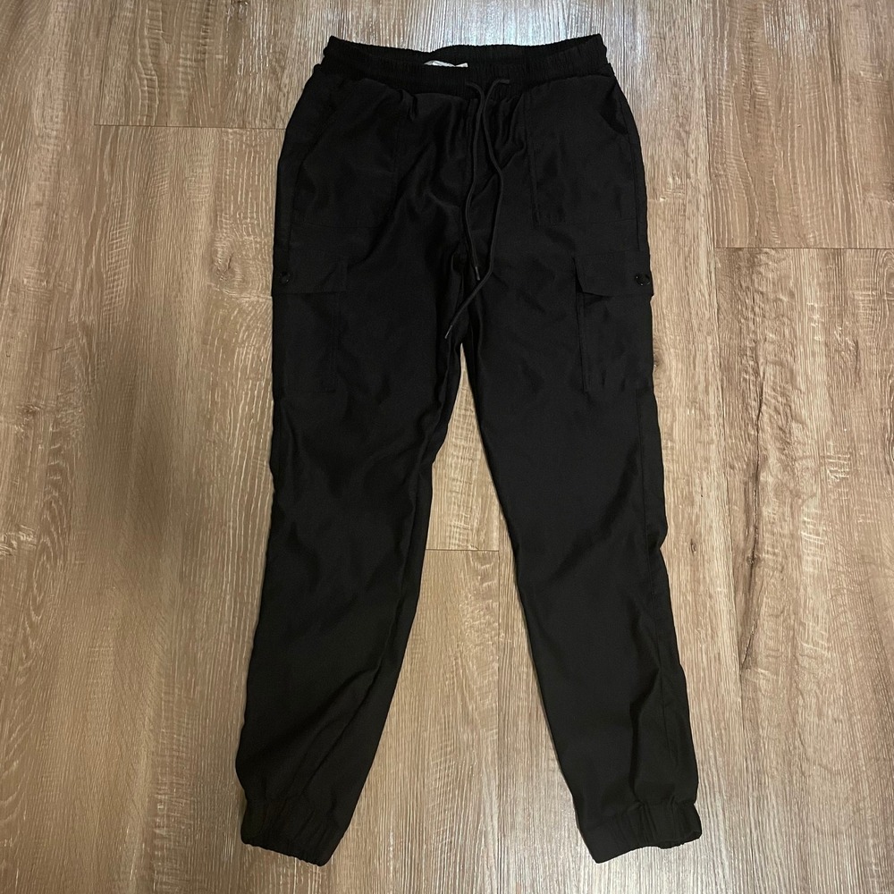 Madden Girl Womens Cargo Jogger Pants Size L Black Rayon Blend Utility Casual